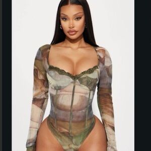 FASHION NOVA Women's Multicolor Long Sleeve Bodysuit
